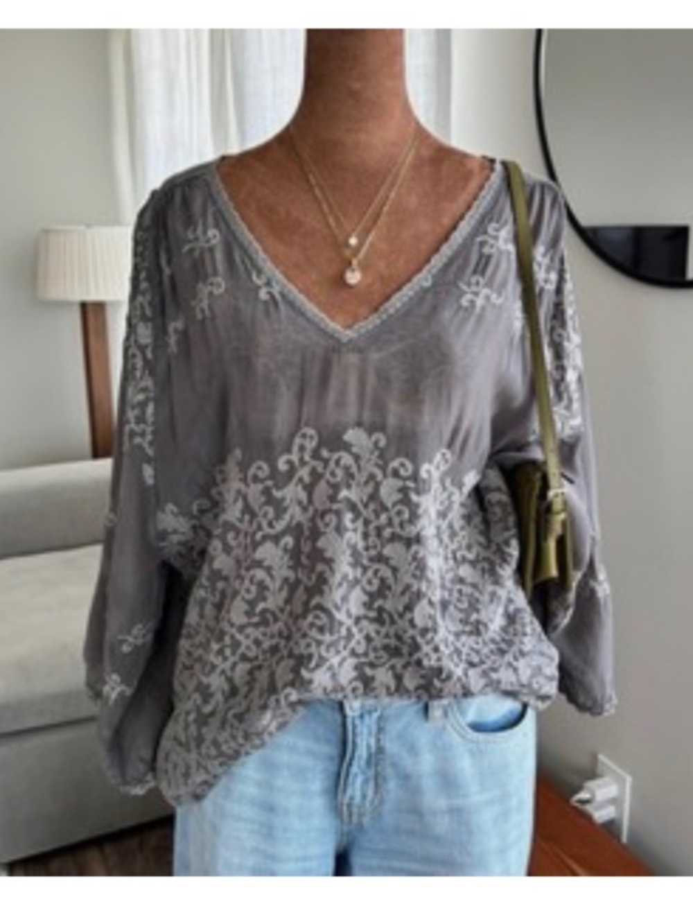 Johnny Was Claudia Embroidered Oversized Tunic Top